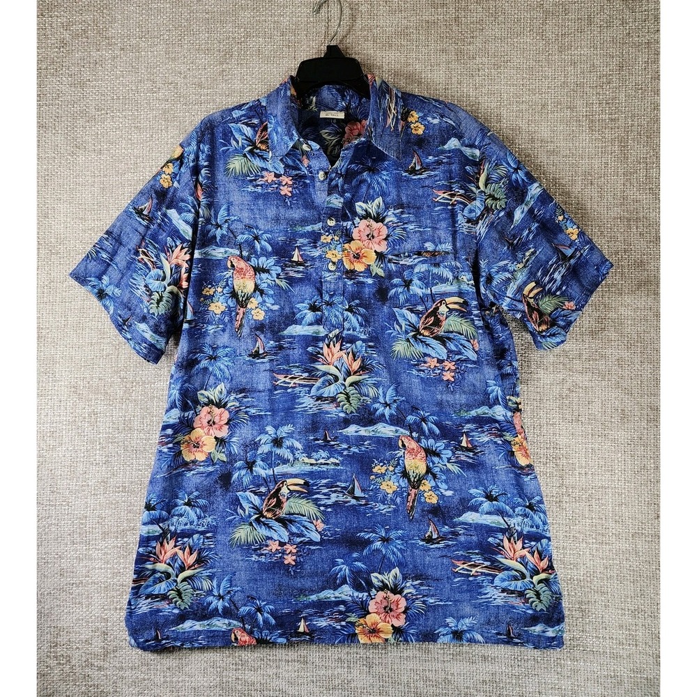 Go Barefoot 1/2 Button Hawaiian Shirt Mens XL Tall Cotton Tropical USA Made